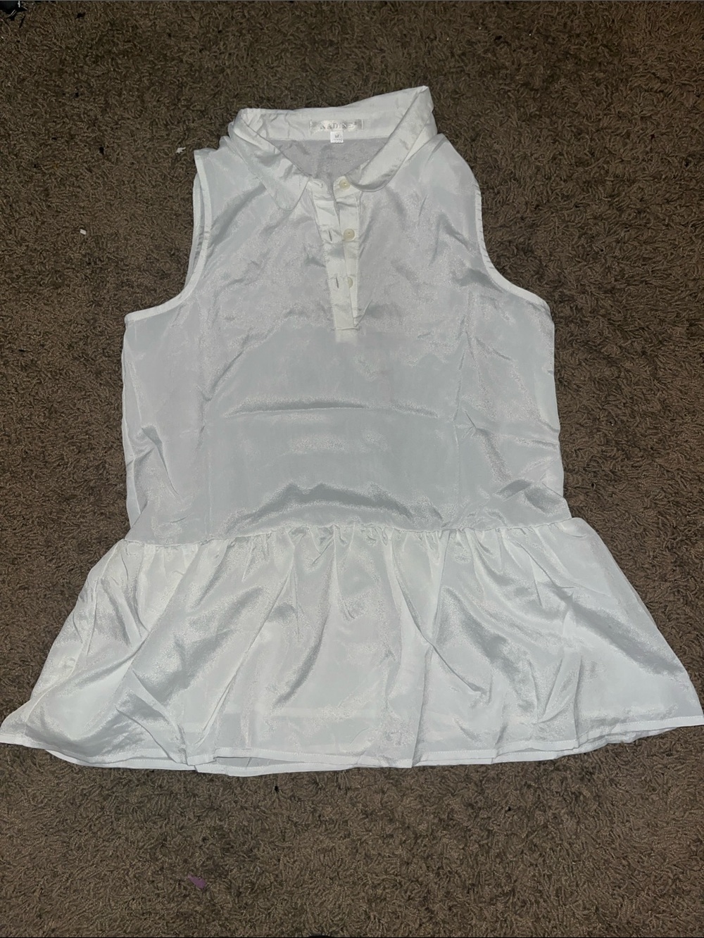 Women’s White Sleeveless Peplum Polo Tank
